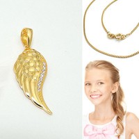EngelsflüGel Zirkonia FlüGel AnhäNger Mit Kette Echt Silber 925 Vg Gelbgold Neu