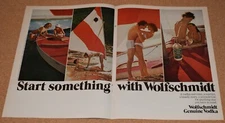 1976 Print Ad Sexy Start Something Wolfschmidt Vodka lady bikini man beach play