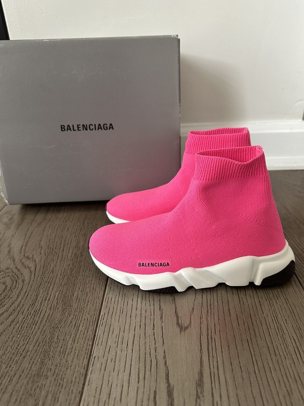 BALENCIAGA KID'S SPEED PULL ON SOCK FASHION SNEAKERS BRIGHT PINK  SIZE 29-30 NEW