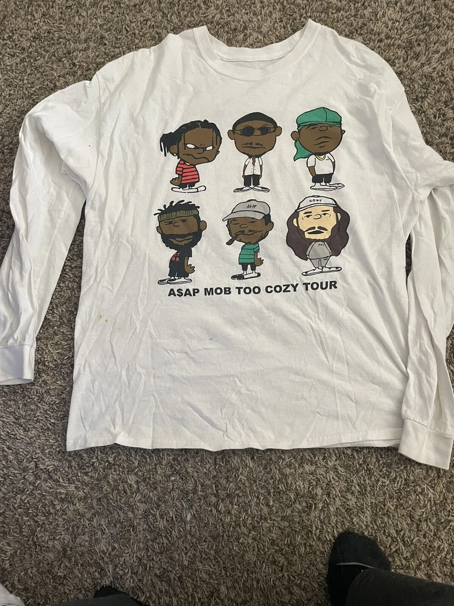 Asap MOB too cozy tour shirt white XL RIP ASAP YAMS peanuts cartoon spoof