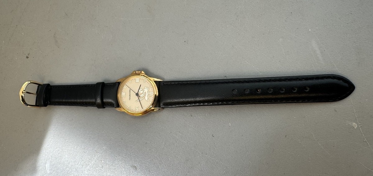 Tourneau 100ft Gold Tone Pegasus Icon Black Leather Band  display picture 2