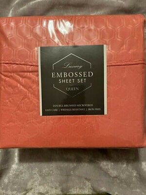 Salmon Embossed Queen Sheet Set Soft Bed 4 pc Deep Pockets Wrinkle Resist NEW!