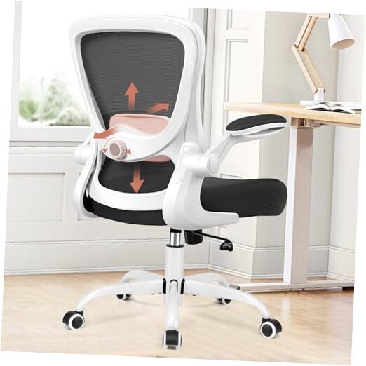 Ergonomic Mesh Office Chair with Flip-Up Armrests, Lumbar Support, 2403 White
