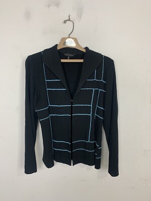 Ming Wang Womens Cardigan Medium Black Corporate Classic Office Slinky Career