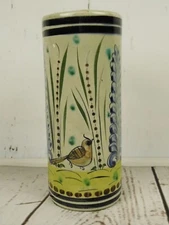 Tonala 9 3/4" Pottery Vase Mexico Bird Flower Design Blue Yellow Green Folk Art 