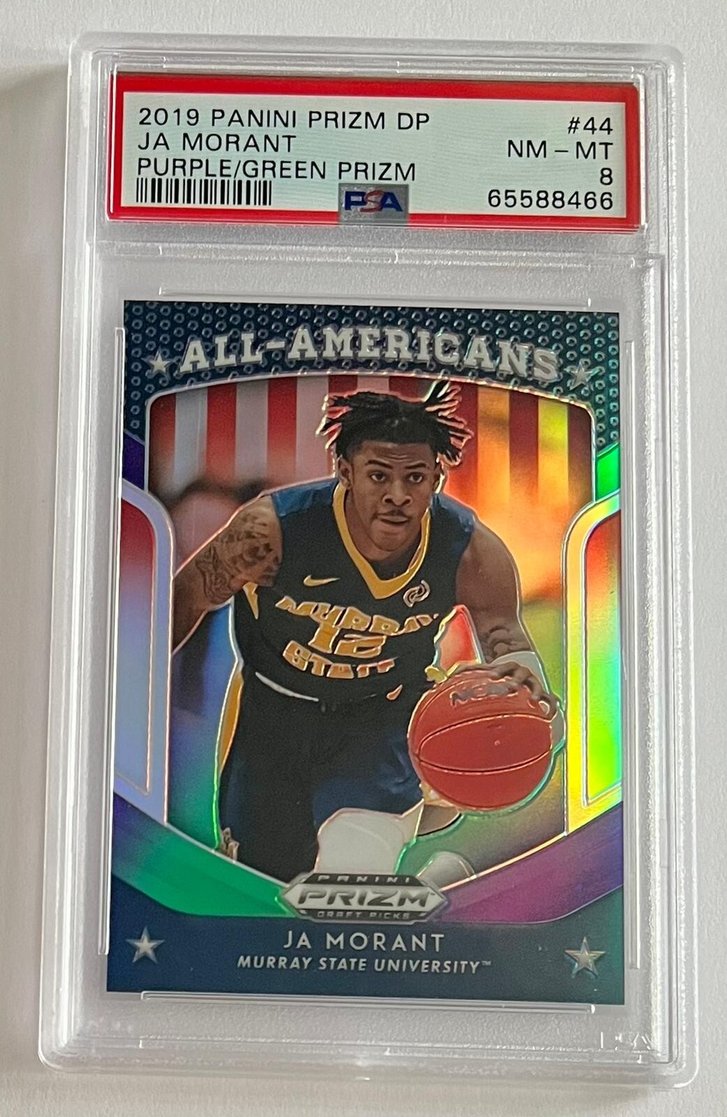 2019 Panini Prizm Draft Picks Ja Morant #44 RC Purple Green Prizm /199 PSA 8