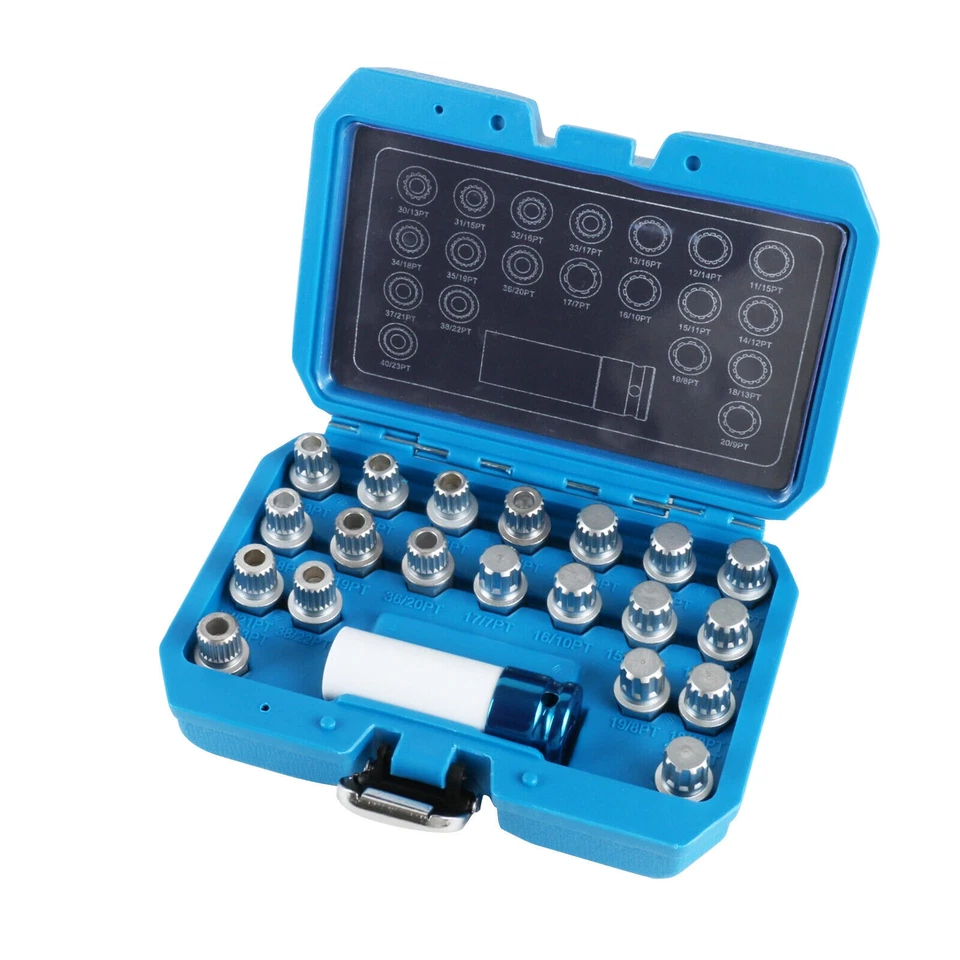 21pcs Master Locking Wheel Nut Key Set Anti-Theft Splined Lug Nut Socket for BMW Foto 2 de 4