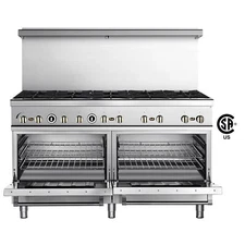 WILPREP 60" Liquid Propane Gas Range w/ Dual Oven 366,000 BTU Capacity 10 Burner