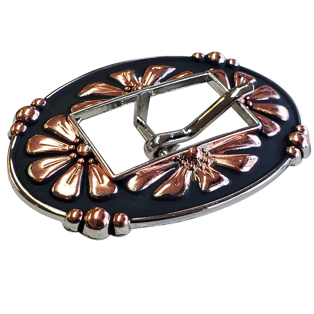 HS 3/4 In Hilason Western Style Floral Belt Buckle 2-Tone Finishing Concho