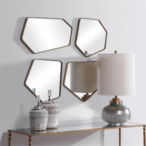 Uttermost Linneah Contemporary Metal MDF Glass Mirror in Aged Gold (Set of 4) - Picture 7 of 10