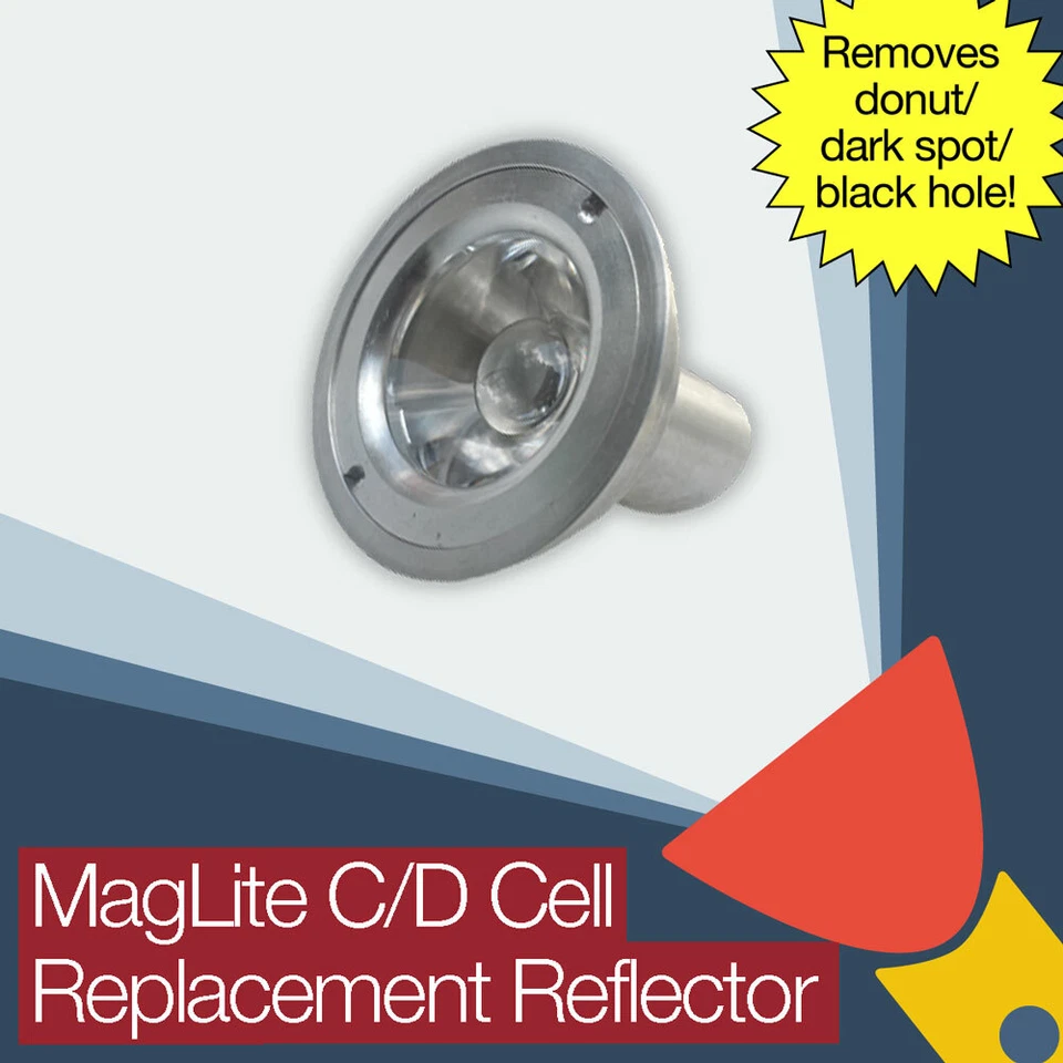 MagLite C/D Cell Replacement Reflector. Removes donut/dark spot/black hole