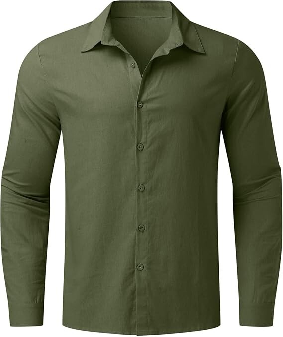 Camicia Uomo in Lino Manica Lunga Collo alla Coreana Slim Fit S M L XL XXL 3X 4X