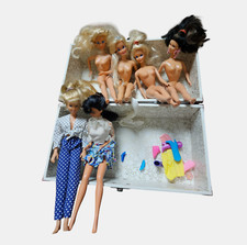 Lot of 6 Vintage 1966 Mattel Barbie Dolls, Clothes, Accessories w/ Case