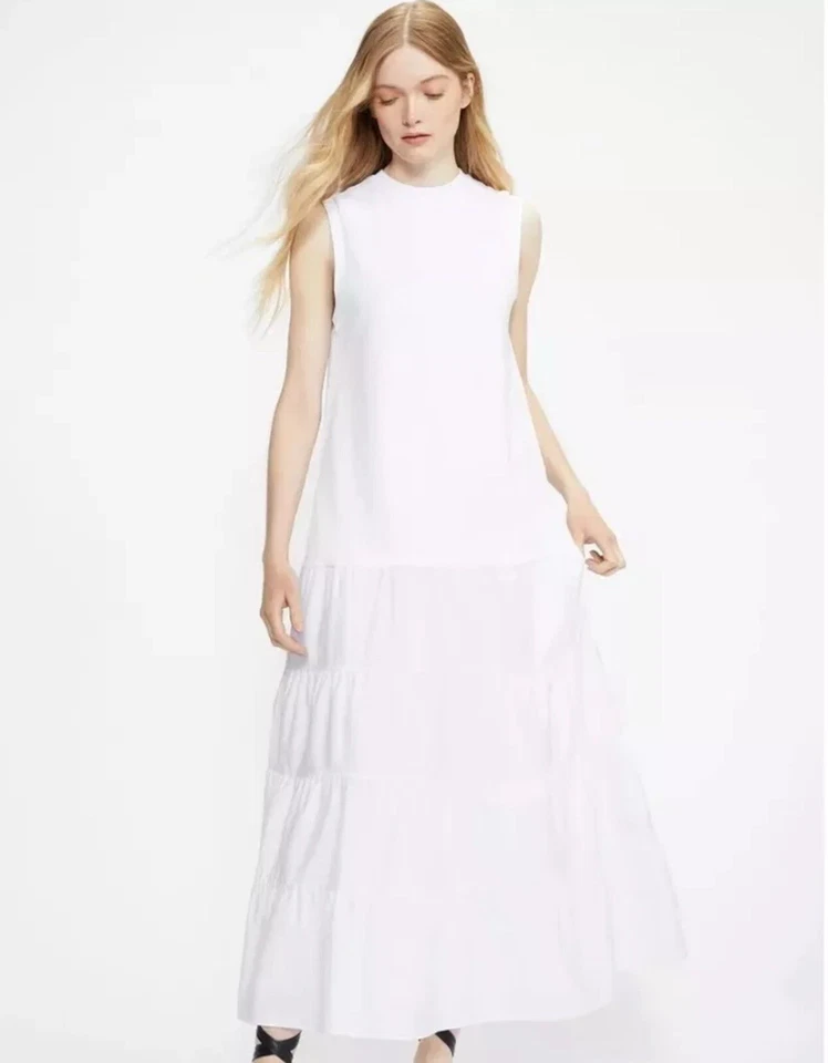 NUEVO Maxi Vestido Ted Baker Para Mujer Blanco Viannee Jersey en Niveles Talla 4= 10 Foto 3 de 4