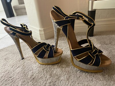 YSL Saint Laurent Tribute Suede Black Gold Multi Color Print