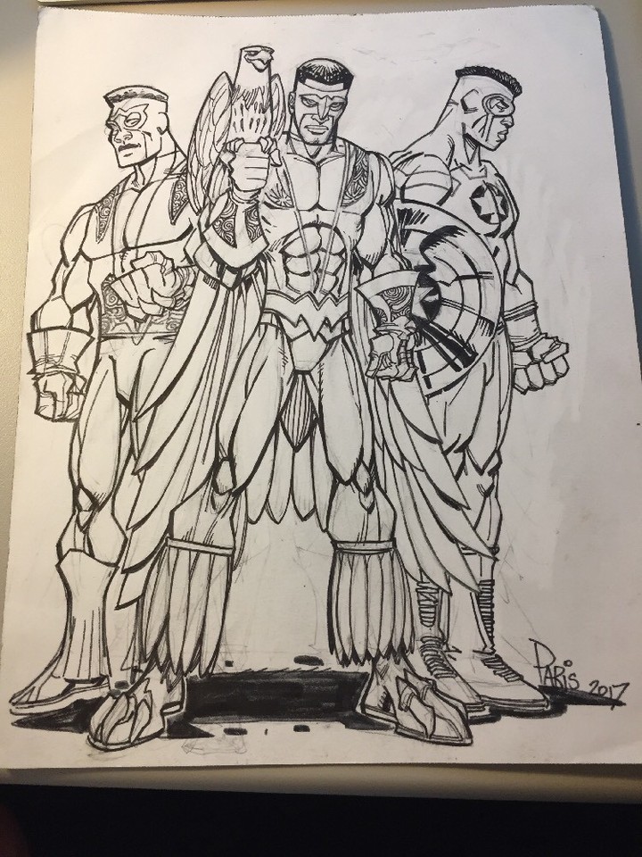 Falcon Winter Soldier Cap Amerfia SKETCH-HAND INK/SIGNED Paris cullins COA 10x13 Comic Art