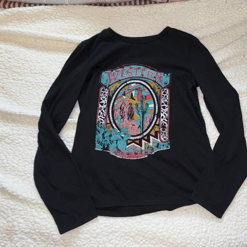 Girls rock and roll western Long Sleeve Crew Neck T-Shirt Size L
