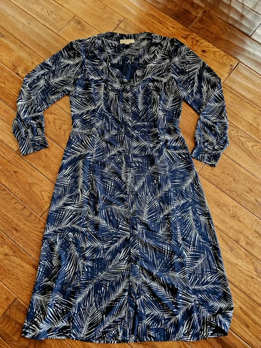 Michael Kors Abito Donna Foglia di Palma Blu Navy Taglia L Nautica Tropicale...
