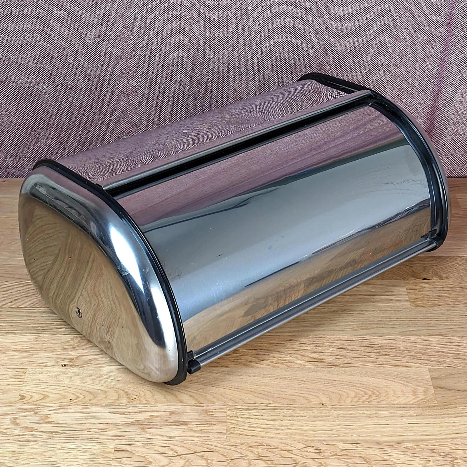 Retro Chrome Roll Top Curved Bread Box Mid Century Modern Kitchen Storage MCM