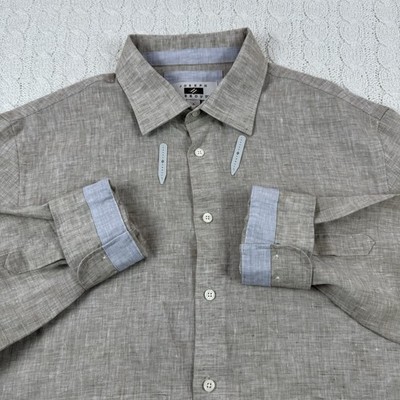 Joseph Abboud Linen Shirt Men s L Tan Button Up Summer Business Casual Corpcore