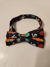Youth Kids Bow tie Spaceman Rockets Planets Blue Orange Bow Tie