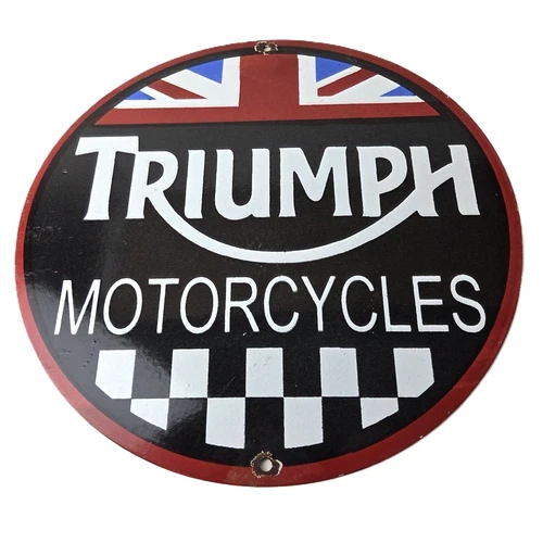 Vintage Triumph Motorcycles Sign - Porcelain Automobiles Mechanic Gas Pump Sign