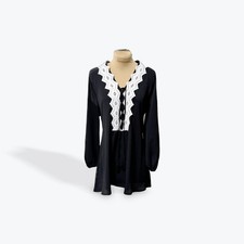 LOVE SCARLETT Black Cold Shoulder Lace Trim T...