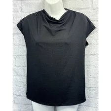 H&M Blouse Summer Top Size XS Black Draped Capped Short Sleeve Stretchy Smart