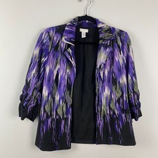 Chicos Dayna Blazer Size 0 US Small Open Front 3/4 Ruched Sleeves Purple Rain