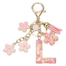 Alphabet l Tassel Cherry Blossom Initial Letter Keychain Pink, Pack of 1