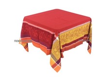 French Jacquard Tablecloth Lemons, Buds, Geometric, Stripes 63 X63 France