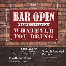 Vintage Metal Sign Retro Home Bar Open Aluminum Sign 8x12 Wall Decor