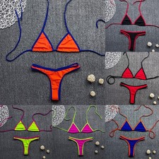 Women Triangle Halter Thong Bikini Set for Beach Swimming and Sunbathing