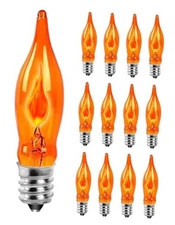 Christmas Flicker Flame Light Bulbs, C18 LED Replacement, 1 Watts, 12PK Orange