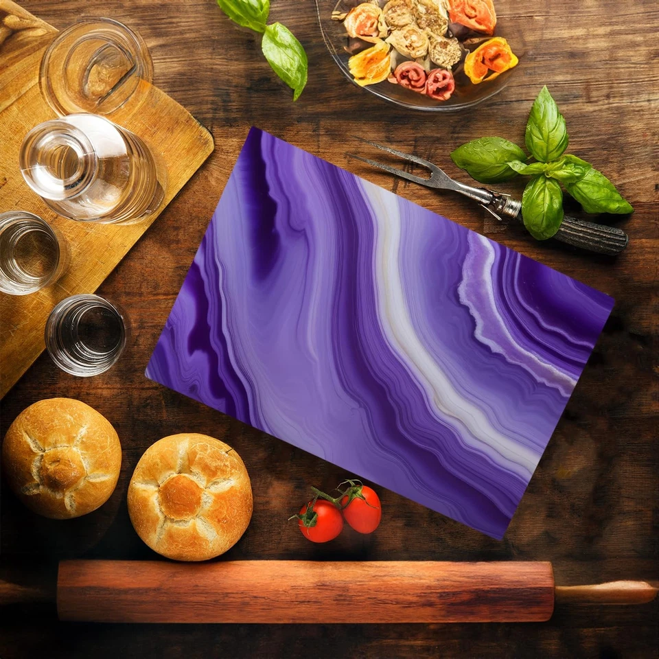Tabla de cortar de vidrio de cocina de mármol ondulado púrpura oscuro océano regalo decorativo mar... Foto 2 de 4