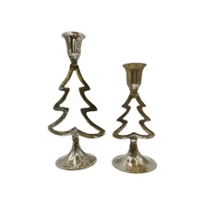 Christmas Tree Candle Holder Set Of 2 Silver Plate Brass International Silver Co