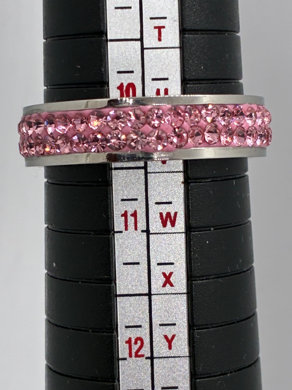 Pink Rhinestone And Silver Ring Stackable Size 10… - image 1