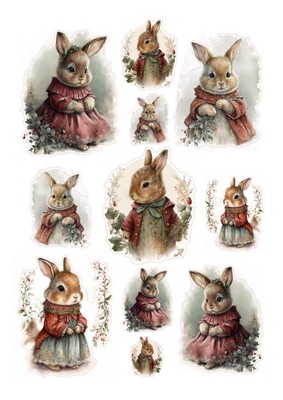 Aufkleber-Vintage Easter-Folie-Folie transp.,Papier-Ostern-Bunny-Hase-1410