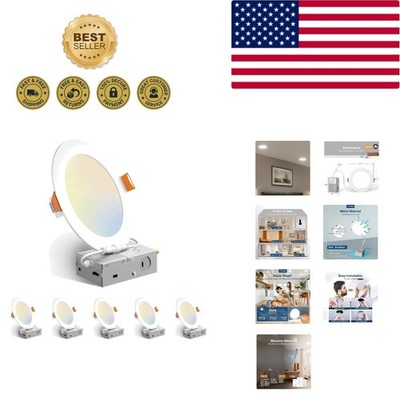 6 Pack 6 Inch 5CCT Ultra-Thin LED Recessed Ceiling Light with Junction Box, 2...