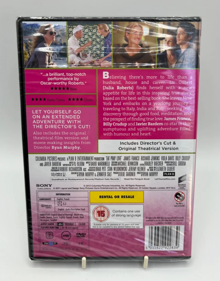 Eat Pray Love (DVD) Julia Roberts / Javier Bardem - New Sealed Free P&P - Image 2 of 2