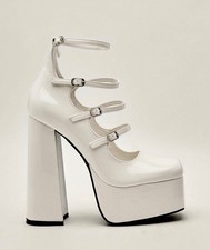 Nasty Gal, TRENDY White faux patent strappy mary jane 6" heel platforms, SZ 9