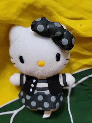 Stripes Emo Sanrio Hello Kitty Plush Polka Dot Black White Gray  Dress