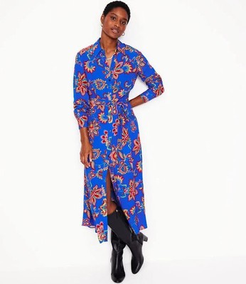 BODEN Neu mit Etikett Kate Midi Shirt Kleid - blau skurril geblümt - UK 10 R - UVP 140£