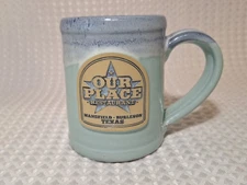 Deneen Pottery Our Place Restaurant Texas Souvenir Mug Hand Thrown Light Blue