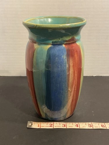 Vintage 1920s Hull Vase Pottery, Art 8” Pastel Brushstroke Stripe Circle H #32