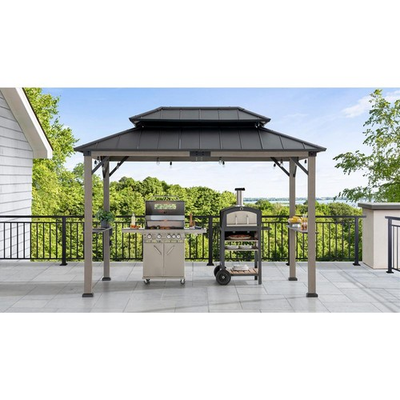 #ad Durable Cedar Framed Wood Gazebo with Built In Electrical Outlets Black $705.46
