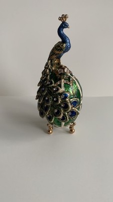 VTG Sorelle peacock emaillierte Dose in Eiform mit Pfau