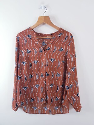 SCHÖNES DAMEN-CHIFFON-SHIRT/TOP MIT PAPAYA-MUSTER   GRÖSSE 16   SEHR GUTER ZUSTAND