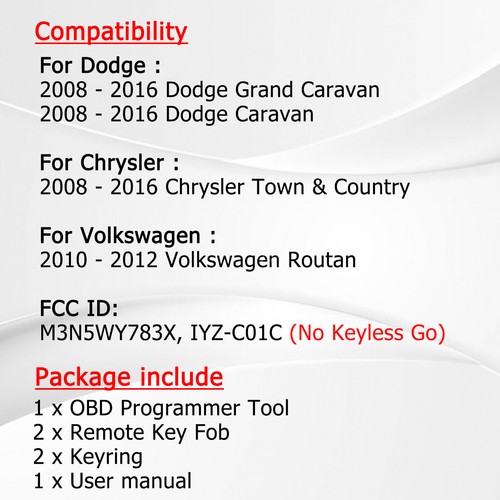 Easy Programmer & 2 Car Key Fob For Dodge Grand Caravan Chrysler Town & Country - Picture 2 of 9