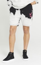 SikSilk x Steve Aoki Mens Black / White Bleach Wash Shorts Extra Small 28" Waist